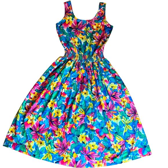 Vintage Dress Small Tropical Retro Swing 80s does 50s Vacation Cruise Pinup Boho